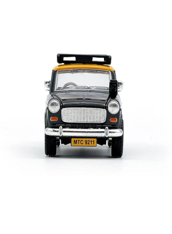 TRICKS TOYS Plastic Toys Bombay Ambassador Taxi car, Pull Back Action Car for Kids Toys with Classic Indian Design, Vintage Miniature Model, Padmini Premier Vintage Toy Car Replica (Black & Yellow) - Image 4
